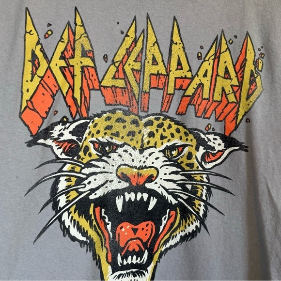 Def Leppard Leopard T Shirt Grey Short Sleeve Faded Worn Wash Goodie Two Sleeve - Picture 2 of 6